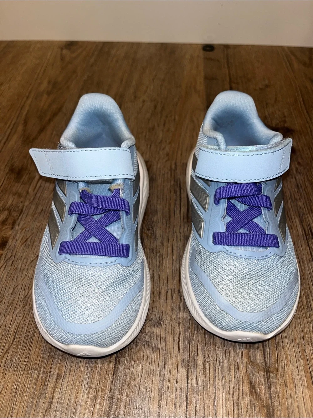 adidas Light Blue Kids Sneakers with Pink and Purple Accents
